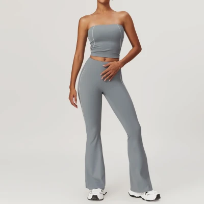 Custom yoga flare leggings |Women's Sports Bra Crop Top High Waist Shorts Flare Leggings Active Set