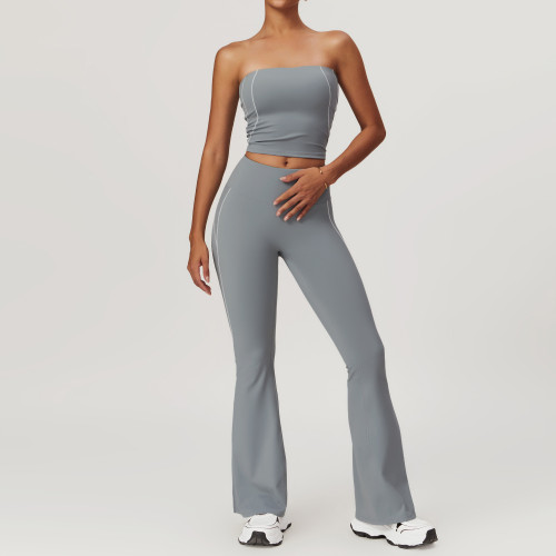 Custom yoga flare leggings |Women's Sports Bra Crop Top High Waist Shorts Flare Leggings Active Set