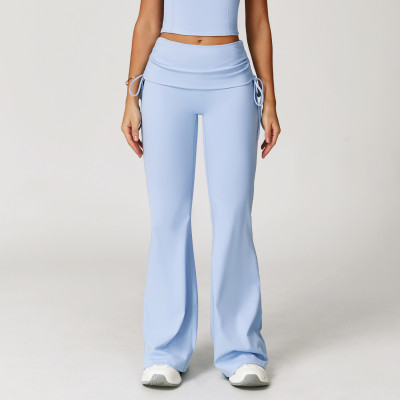 Custom Fold Over Flare Pants |Women Yoga Wide Leg Outdoor Fitness Flare Pants Supplier Manufacturer
