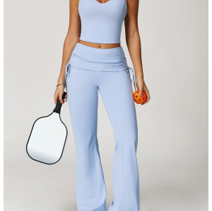 Custom Fold Over Flare Pants |Women Yoga Wide Leg Outdoor Fitness Flare Pants Supplier Manufacturer