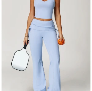 Custom Fold Over Flare Pants |Women Yoga Wide Leg Outdoor Fitness Flare Pants Supplier Manufacturer