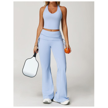 Custom Fold Over Flare Pants |Women Yoga Wide Leg Outdoor Fitness Flare Pants Supplier Manufacturer