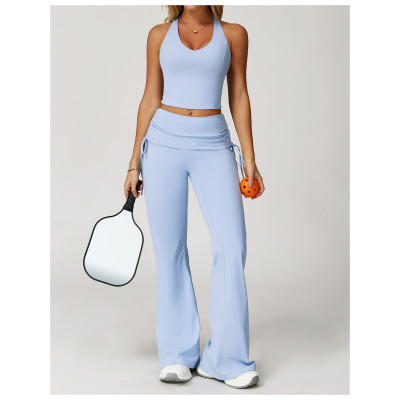 Custom Fold Over Flare Pants |Women Yoga Wide Leg Outdoor Fitness Flare Pants Supplier Manufacturer