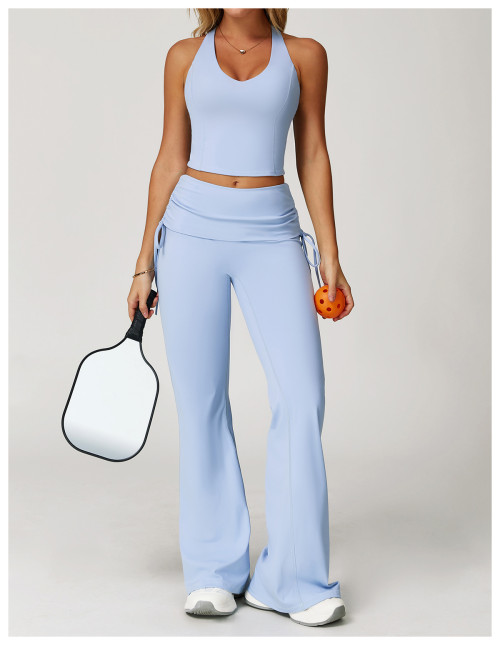 Custom Fold Over Flare Pants |Women Yoga Wide Leg Outdoor Fitness Flare Pants Supplier Manufacturer