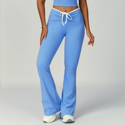 Custom yoga flared pants | Factory wholesale contrast color hemming flared pants custom fabric