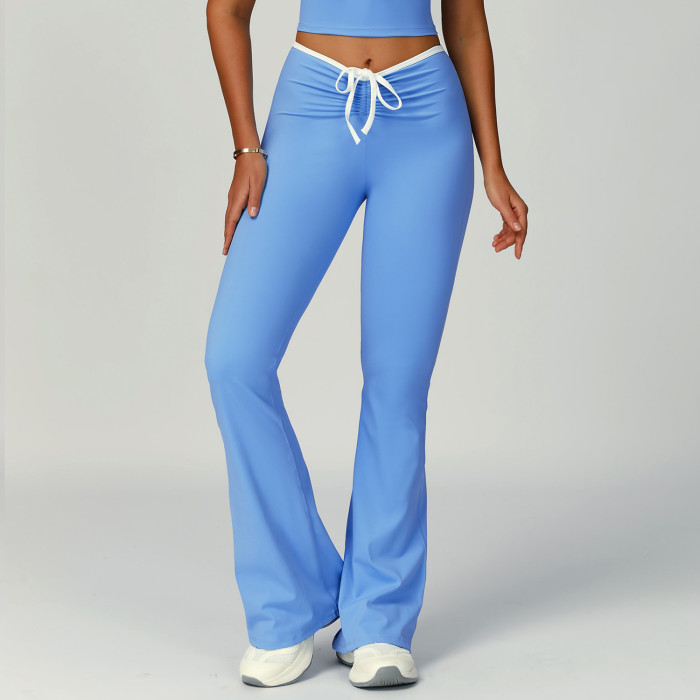 Custom yoga flared pants | Factory wholesale contrast color hemming flared pants custom fabric
