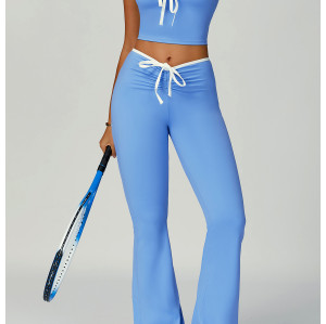 Custom yoga flared pants | Factory wholesale contrast color hemming flared pants custom fabric