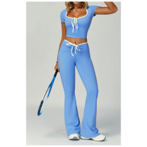 Custom yoga flared pants | Factory wholesale contrast color hemming flared pants custom fabric