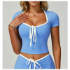 Custom yoga tops |Factory direct sales contrast color hemming V-neck slim fit yoga tops for fitness