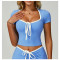 Custom yoga tops |Factory direct sales contrast color hemming V-neck slim fit yoga tops for fitness