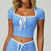 Custom yoga tops |Factory direct sales contrast color hemming V-neck slim fit yoga tops for fitness