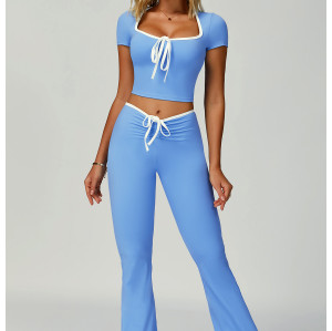 Custom yoga tops |Factory direct sales contrast color hemming V-neck slim fit yoga tops for fitness