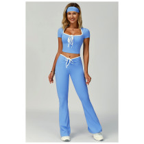 Custom yoga tops |Factory direct sales contrast color hemming V-neck slim fit yoga tops for fitness