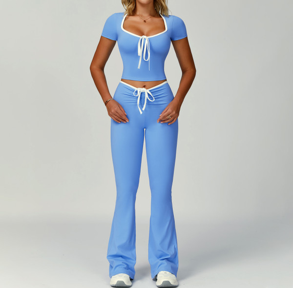 Custom yoga sets |Factory direct sales contrast color hemming fitness clothes flared slim yoga suit