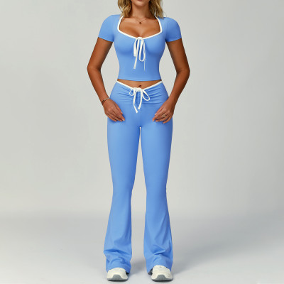 Custom yoga sets |Factory direct sales contrast color hemming fitness clothes flared slim yoga suit