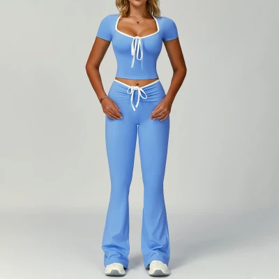 Custom yoga sets |Factory direct sales contrast color hemming fitness clothes flared slim yoga suit