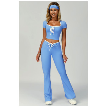 Custom yoga sets |Factory direct sales contrast color hemming fitness clothes flared slim yoga suit