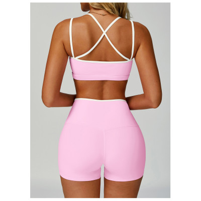 Custom Yoga sets | Factory Contrast Color Hemming Sports Yoga Suit Manufacturer