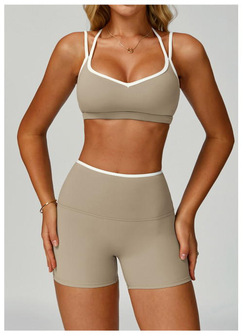 Custom Yoga sets | Factory Contrast Color Hemming Sports Yoga Suit Manufacturer