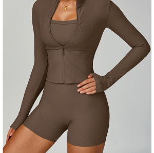 Custom Slim Fit Yoga Jacket | Wholesale Threaded Stand Collar Yoga Jacket Fitness Manufacturer