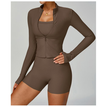 Custom Slim Fit Yoga Jacket | Wholesale Threaded Stand Collar Yoga Jacket Fitness Manufacturer