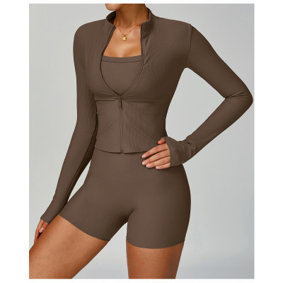 Custom Slim Fit Yoga Jacket | Wholesale Threaded Stand Collar Yoga Jacket Fitness Manufacturer