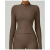 Custom Slim Fit Yoga Jacket | Wholesale Threaded Stand Collar Yoga Jacket Fitness Manufacturer