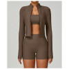 Custom Slim Fit Yoga Jacket | Wholesale Threaded Stand Collar Yoga Jacket Fitness Manufacturer