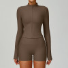 Custom Slim Fit Yoga Jacket | Wholesale Threaded Stand Collar Yoga Jacket Fitness Manufacturer