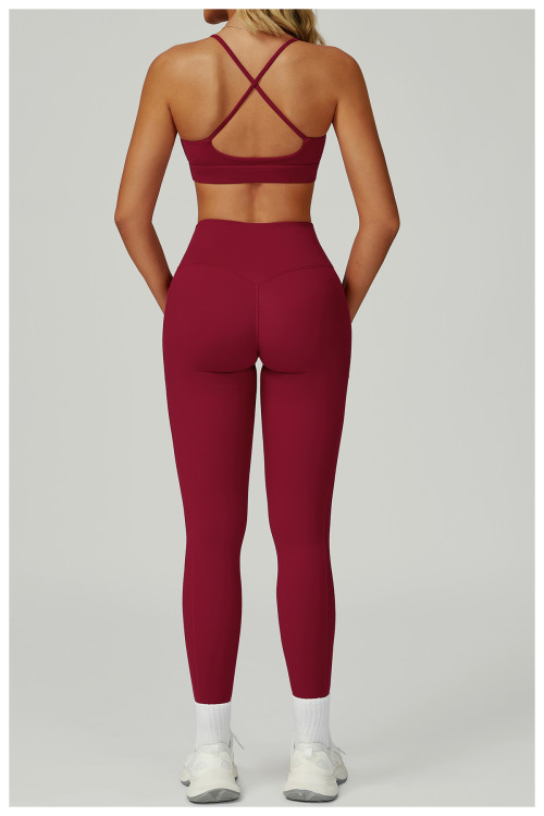 Custom Yoga sets| factory hollowed-out beautiful back yoga sets for high waist tights for fitness