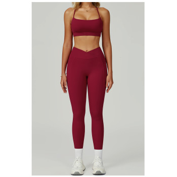 Custom Yoga sets| factory hollowed-out beautiful back yoga sets for high waist tights for fitness