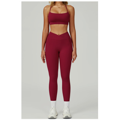 Custom Yoga sets| factory hollowed-out beautiful back yoga sets for high waist tights for fitness