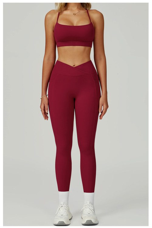 Custom Yoga sets| factory hollowed-out beautiful back yoga sets for high waist tights for fitness