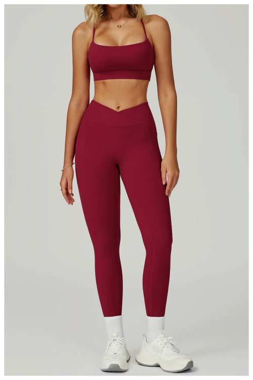 Custom Yoga sets| factory hollowed-out beautiful back yoga sets for high waist tights for fitness