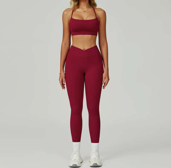 Custom Yoga sets| factory hollowed-out beautiful back yoga sets for high waist tights for fitness