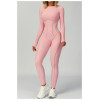 Custom jumpsuits|Factory wholesale sanded contrast color yoga jumpsuit tight sports fitness clothes
