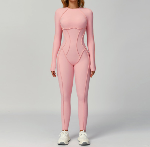 Custom jumpsuits|Factory wholesale sanded contrast color yoga jumpsuit tight sports fitness clothes