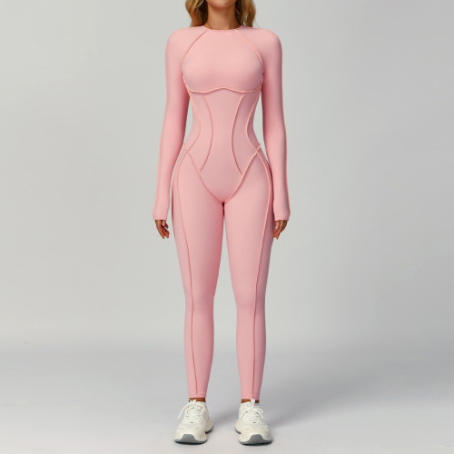 Custom jumpsuits|Factory wholesale sanded contrast color yoga jumpsuit tight sports fitness clothes