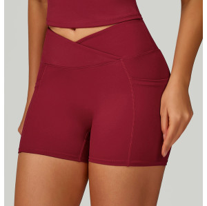 Custom high waist yoga shorts | Factory cross waist tight yoga pants outdoor running cycling