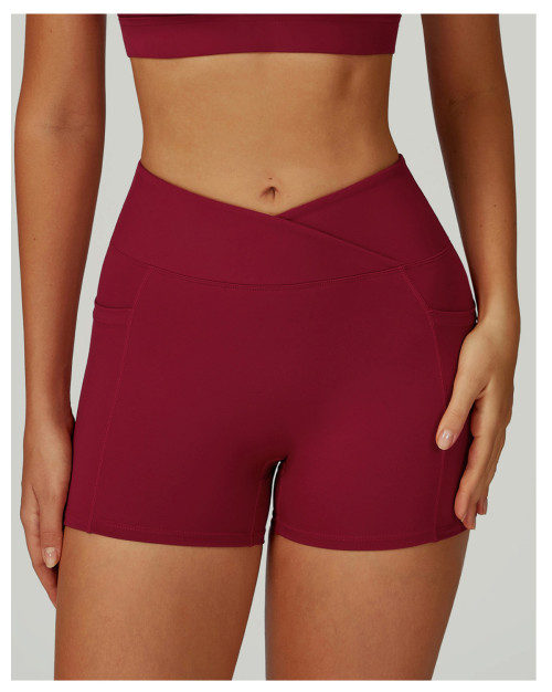 Custom high waist yoga shorts | Factory cross waist tight yoga pants outdoor running cycling