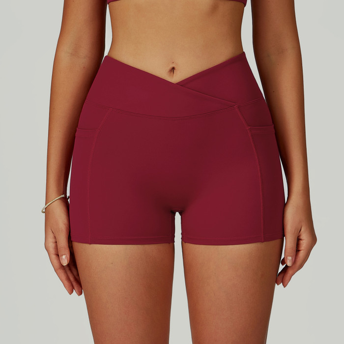 Custom high waist yoga shorts | Factory cross waist tight yoga pants outdoor running cycling