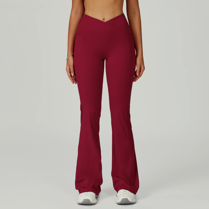 Custom high waist flared pants |Factory wholesale cross waist wide leg flared pants outdoor leisure