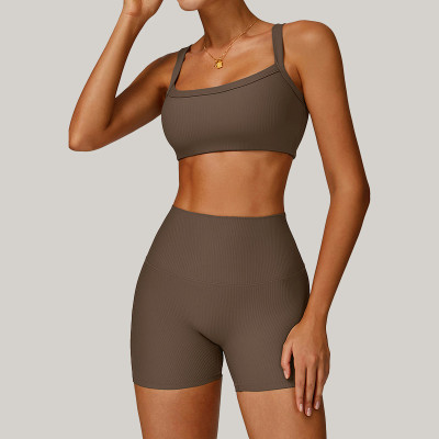 Custom Yoga Sets | Factory Wholesale Running Fitness Threaded Yoga Set High Waist Tight