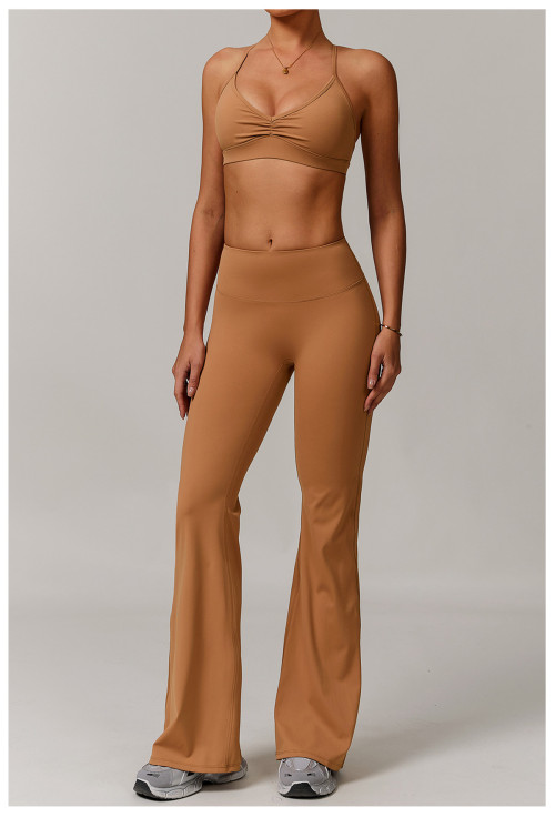 Custom Yoga Sets | Factory Wholesale High-Waisted Yoga Flared Pants Set for Quick-Drying Running