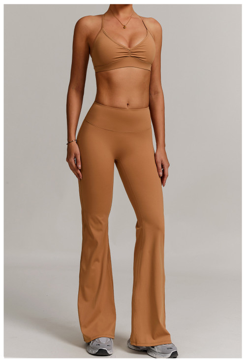 Custom Yoga Sets | Factory Wholesale High-Waisted Yoga Flared Pants Set for Quick-Drying Running