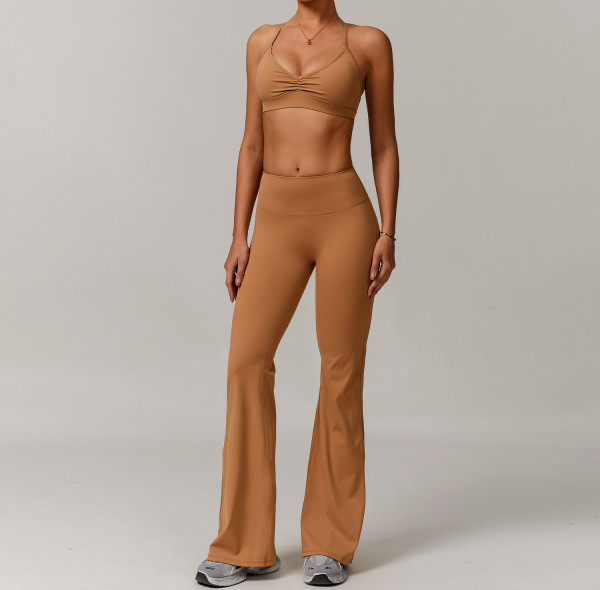 Custom Yoga Sets | Factory Wholesale High-Waisted Yoga Flared Pants Set for Quick-Drying Running