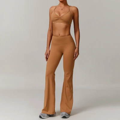 Custom Yoga Sets | Factory Wholesale High-Waisted Yoga Flared Pants Set for Quick-Drying Running