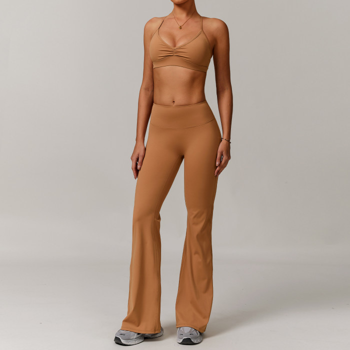 Custom Yoga Sets | Factory Wholesale High-Waisted Yoga Flared Pants Set for Quick-Drying Running