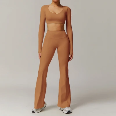 Custom Yoga Sets | Factory Wholesale High-Waisted, Long-Sleeved Yoga Suits for Running and Fitness