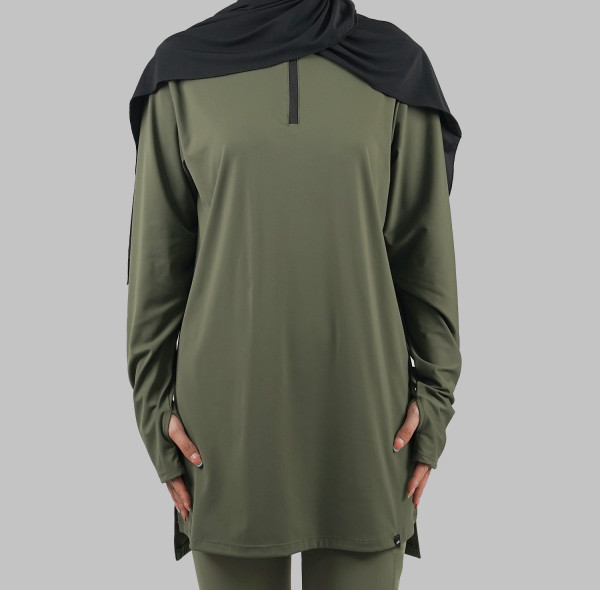 Custom Modest Active wear | Factory Direct Muslim solid color zipper long sleeves diverse